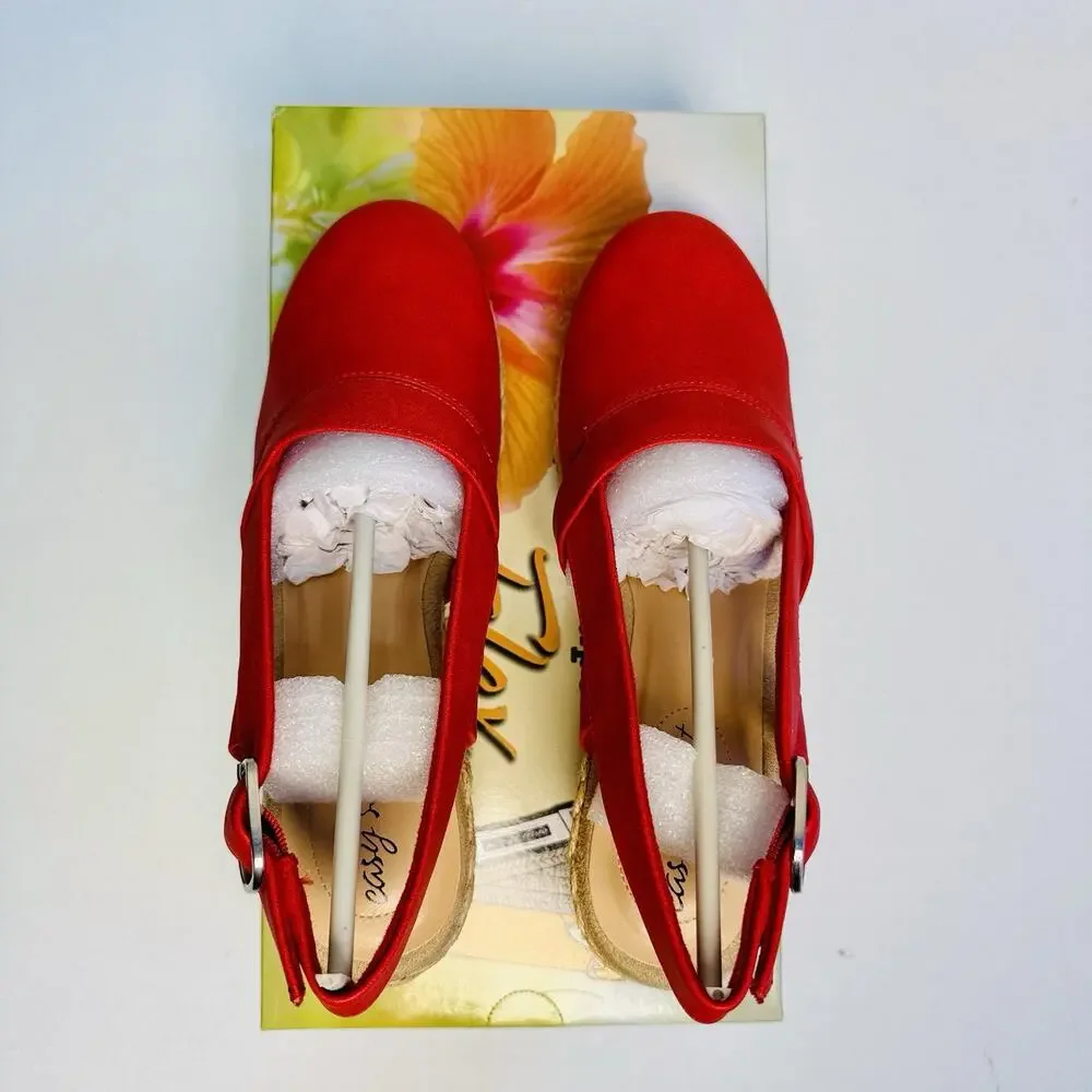 Easy Street Stargaze Red Espadrille Wedge Sandals Women’s Size 6 NEW